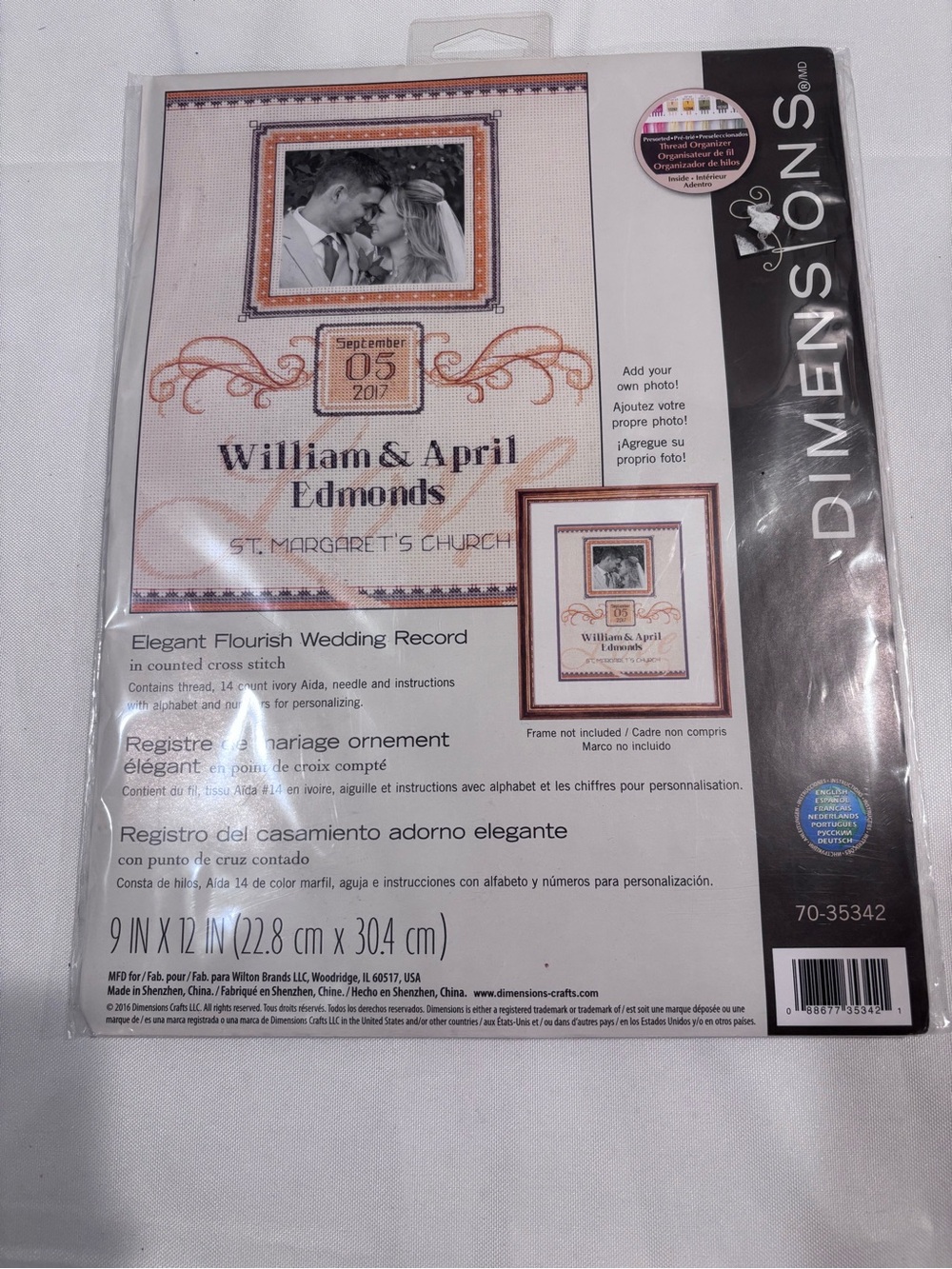 Elegant Flourish Wedding Record Cross Stitch Kit - Cream & Peach